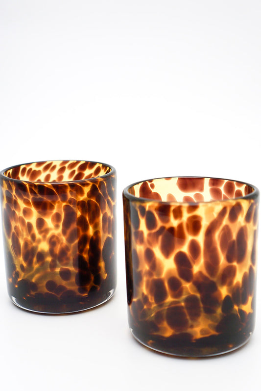 Pair Of Tortoise Confetti Flecked Glass Tumblers