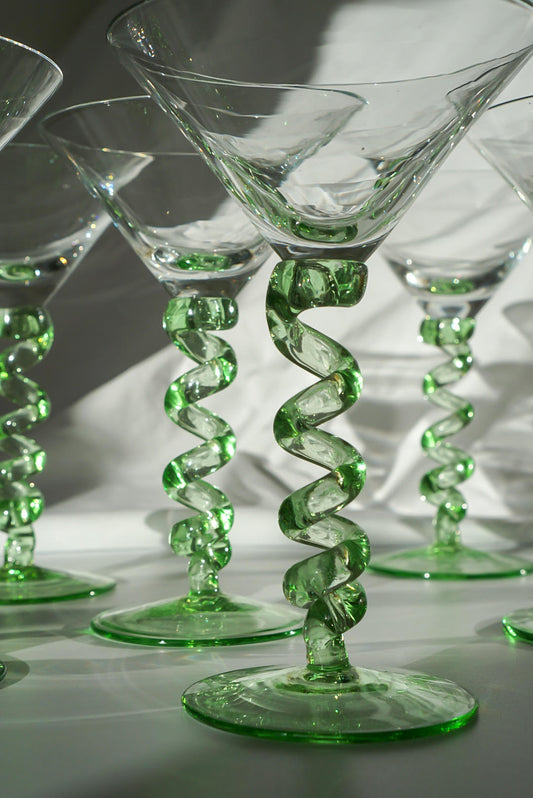 Green Twisted Spiral Stem Cocktail Glasses