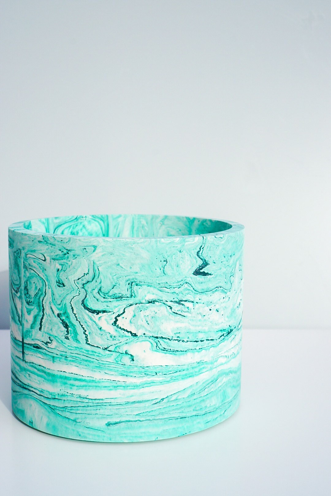 Handmade Jesmonite Green And White Marble Plant Pot Design